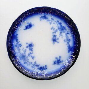 Antique Wheeling Pottery Flow Blue La Belle 12" Round Serving Platter, Embossed